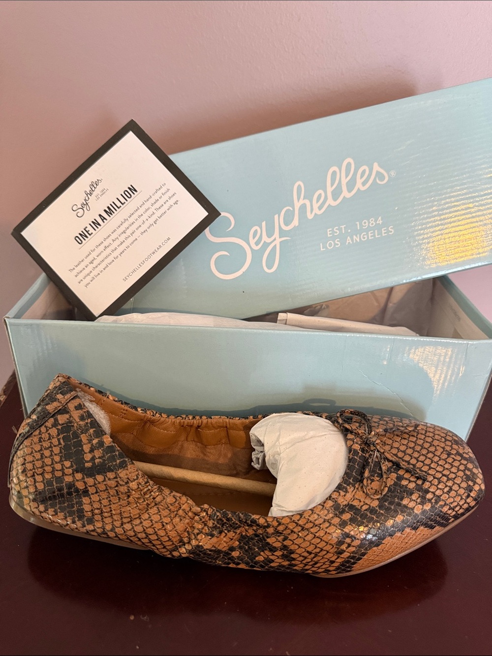Seychelles Tan & Black Snakeskin Ballet Flat